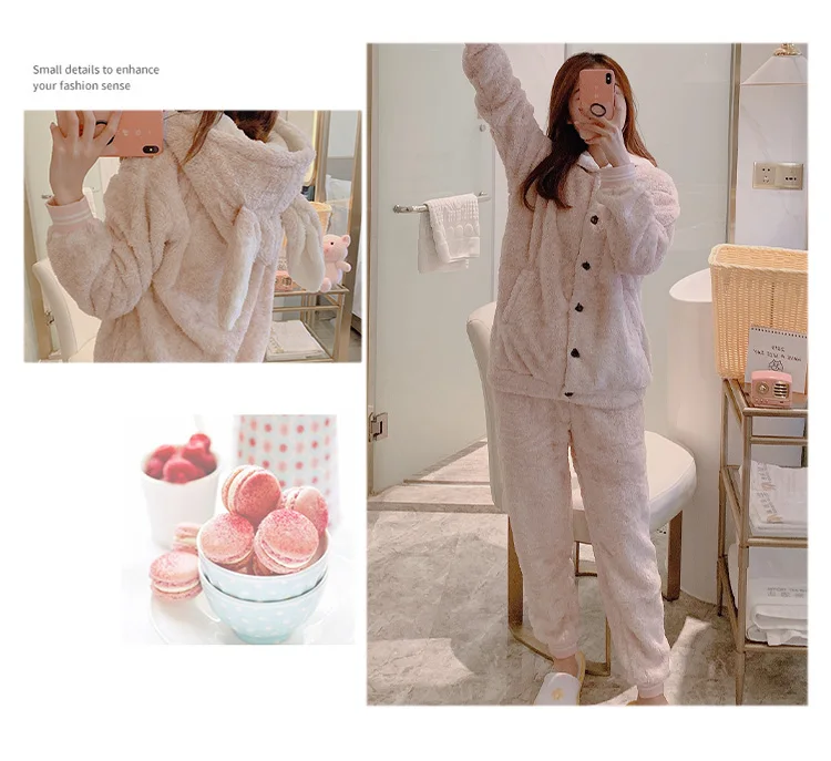 Spring and autumn and winter Korean version coral velvet Pajama women's winter lovely flannel home clothes thickened and warm