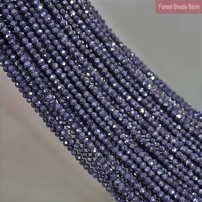 Natürliche Faceted Dunkelblau Sandstein Runde Spacer Lose Perlen für Armband Halskette Perlen DIY Schmuck Machen 15'' Strang 2mm/3mm