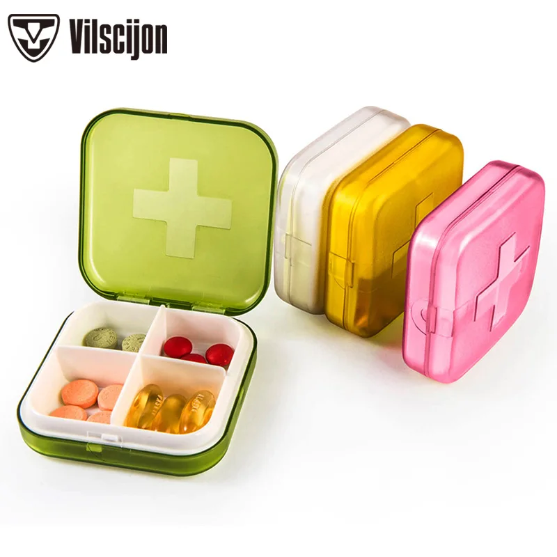 

1pc Portable 4 Grids Pill Box Drug Tablet Medicine Storage Holder Splitter Case Storage Organizer Container Case