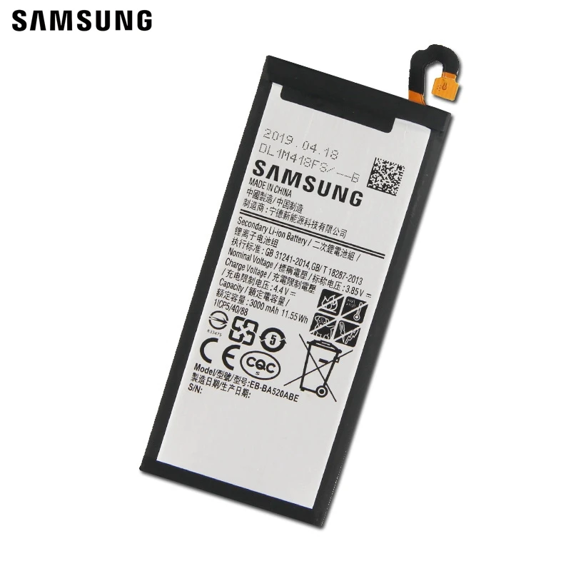 Samsung сменный аккумулятор EB-BA520ABE для серии samsung GALAXY A5 SM-A520F A520F Аутентичные батареи 3000 мАч