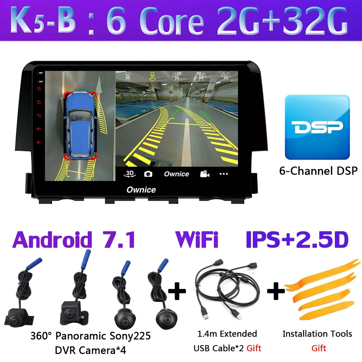 Панорамная камера на 360 ° Android 9,0 4G+ 64G gps радио CarPlay SPDIF DSP Автомагнитола плеер для Honda Civic - Цвет: K5-B