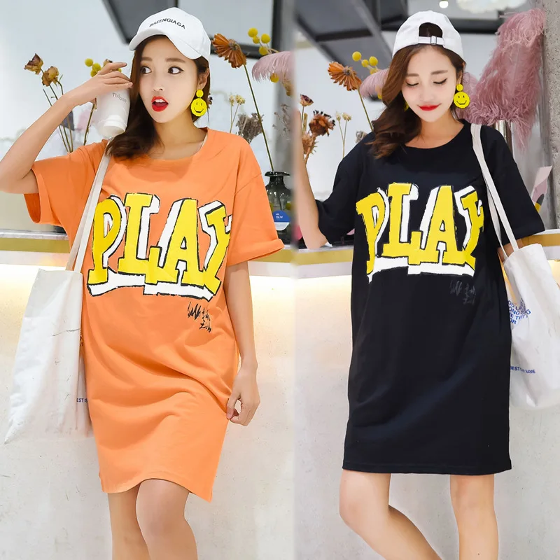 

Summer Wear Fat Mm Plus-sized WOMEN'S Dress Mid-length T-shirt Skirt Loose-Fit 200 Short Sleeve T-shirt Fashion