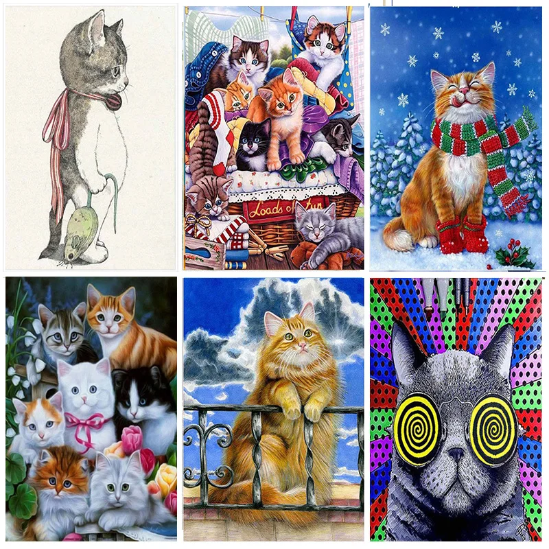 

Diamond Mosaic Embroidered Cute Cat Pattern Hobbies Crafts Full Drill Round 5D DIY Diamond Painting Animal Home Decoration Gift