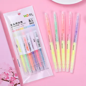 

3/6Pc Double Head Highlighter Marker Pen Candy Color Fluorescent Pen for Students Painting Marking Highlighter Pen School Supply