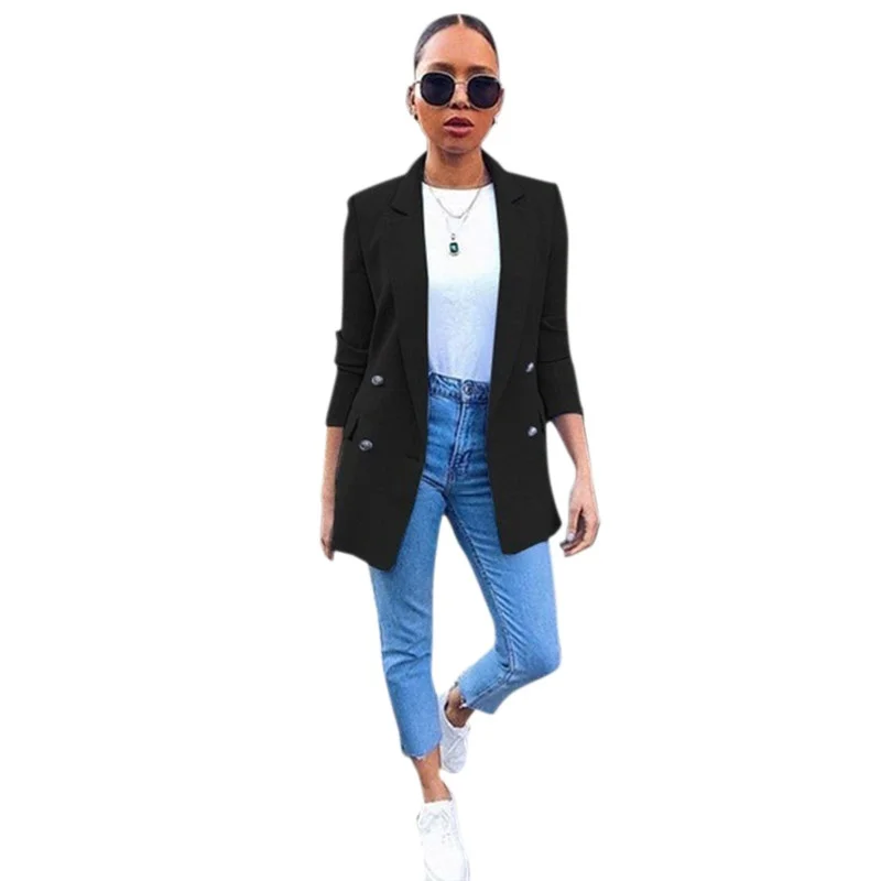 A Женский блейзер, модный, карамельный цвет, средний, длинный Костюмный пиджак, офисный, женский, скрытый, длинный рукав, свободный, блейзер - Цвет: A