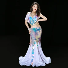 Роскошный Русалочка блесток бюстгальтер от костюма для танца живота длинная юбка сексуальный Хэллоуин Горячая Ариэль длинное платье Костюм