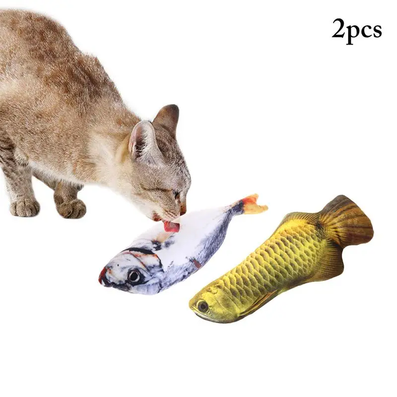 Kapmore 2pcs/set Fish Shape Cat Toys Creative Lifelike Plush Catnip Toy Cat Chew Toy Cat Teaser