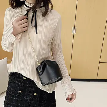 

Ladies Small Bucket Female Solid Color Creative Clip Shoulder Crossbody Bags PU Leather Women Chain Messenger Bag