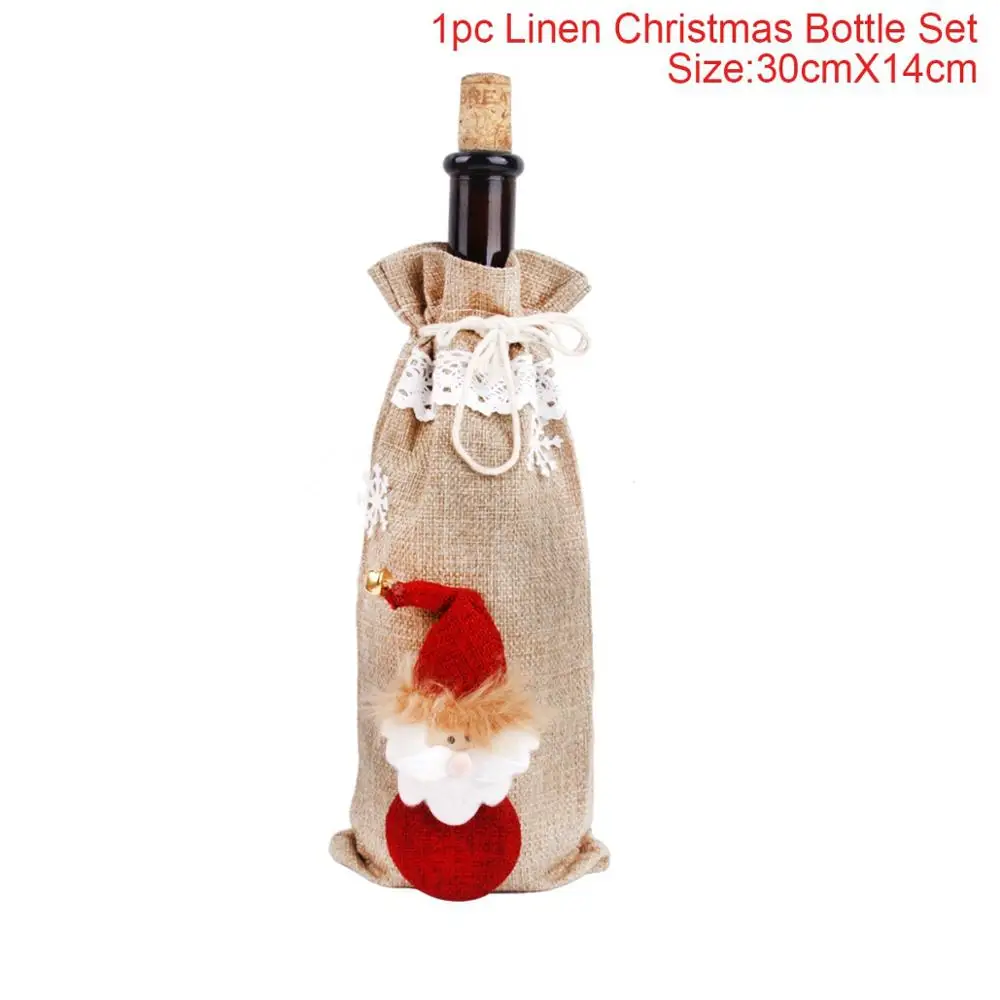 Linen Santa Claus Рождественская бутылка вина крышка снеговик чулки рождественские подарочные сумки Рождественский упаковочный мешочек Navidad подарки Рождественские новогодние - Цвет: Linen Santa Claus