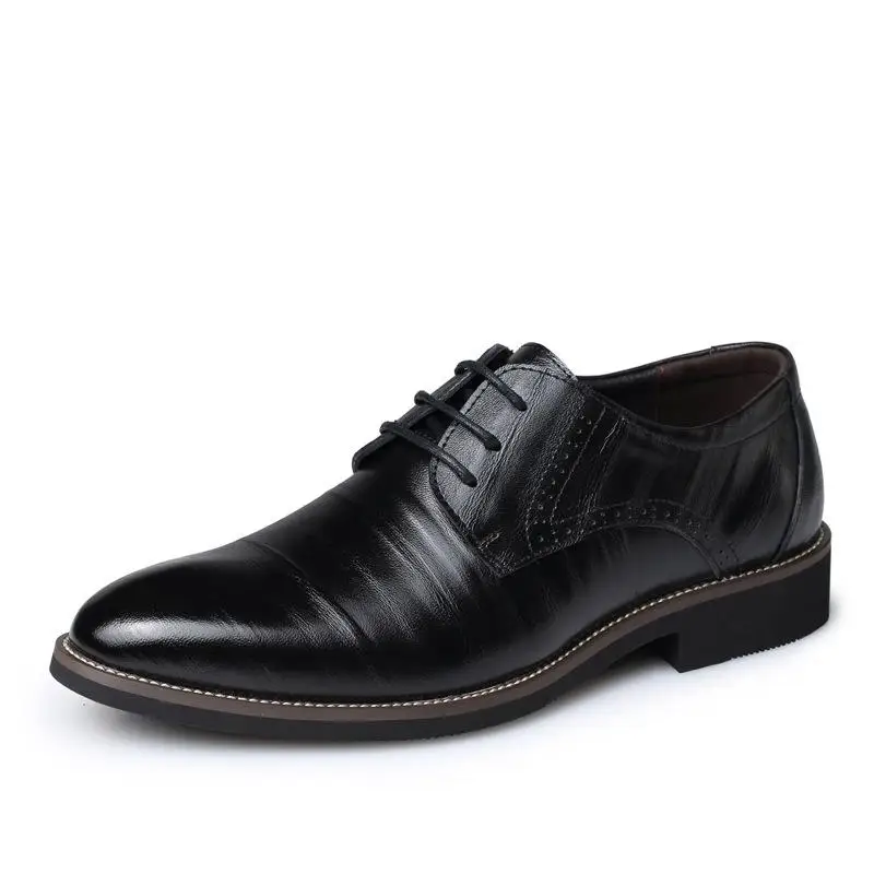 Большие размеры 37-48, мужская обувь из натуральной кожи, строгая обувь в стиле дерби с перфорацией типа «броги» итальянские Мужские модельные туфли с острым носком на шнуровке коричневые свадебные туфли - Цвет: black