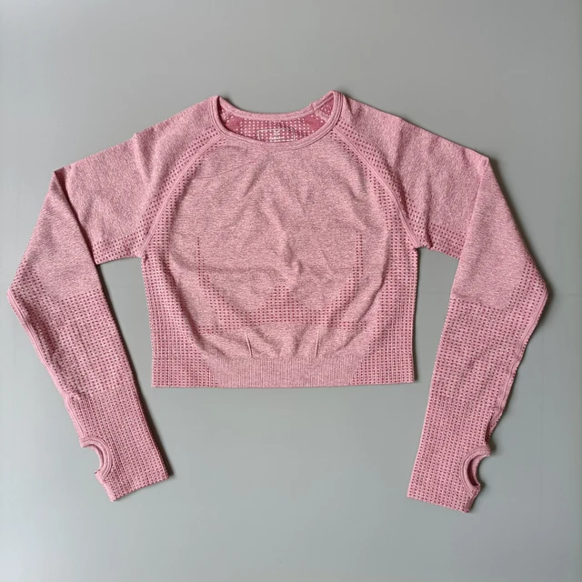 Personality Cotton Crop Top Sports Yoga Shirts women Long Sleeves Gym Workout T-shirts Fitness Sports Wear For Women Gym Tops Pink