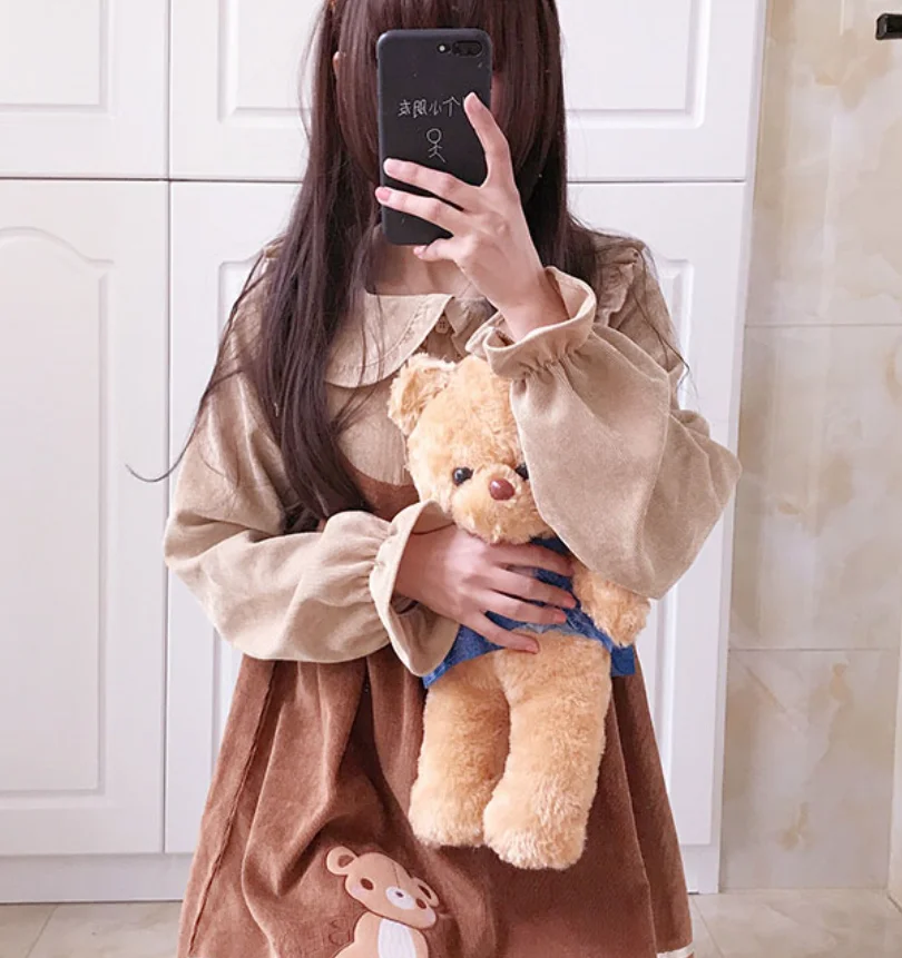 Японский kawaii для девочек с воротником в стиле «Питер Пэн» милое платье в стиле «Лолита» милые заплатка "медведь" Поддельные 2 предмета в викторианском стиле лоли готическое платье Лолита op