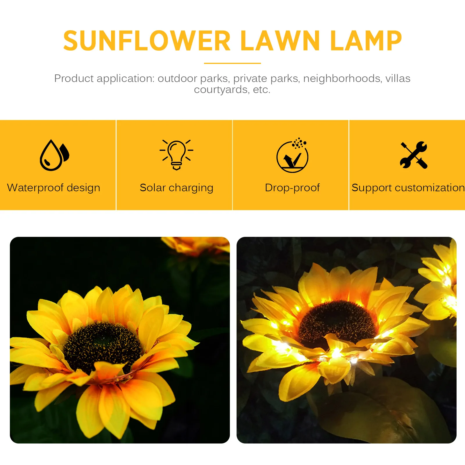 Luzes de Girassol Solares para Área Lâmpada para Flores Gramado à Prova Externa Peças Paisagem D'água 2 6 Luminárias gramado