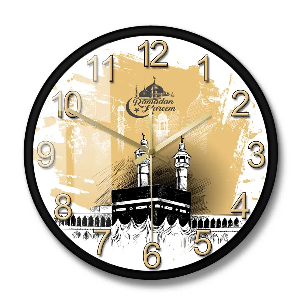 Mecca Holy Kaaba Modern Design Silent Wall Clock Saudi Arabia Ramadan Kareem Mosque Minimalist Wall Art Home Decor Clock Watch 5