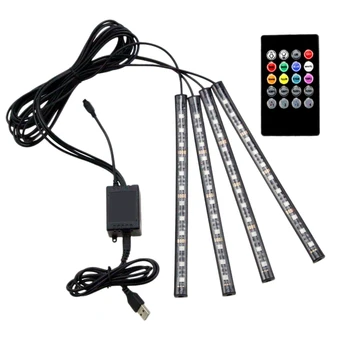 

12 Led Car Foot Lamp Ambient Lamp with Usb/Wireless Remote/Music Control/Multiple Modes Automotive Interior Decorative Lights