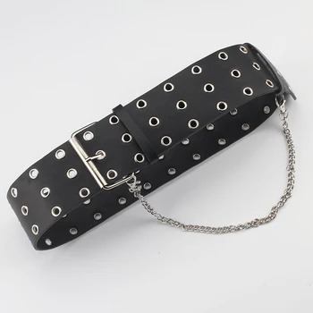 

Women/Men Punk Belt Three Rows Of Holes Belt Detachable Chain Decorative Jeans Waistband Jacket Accessories PU Leather Belt