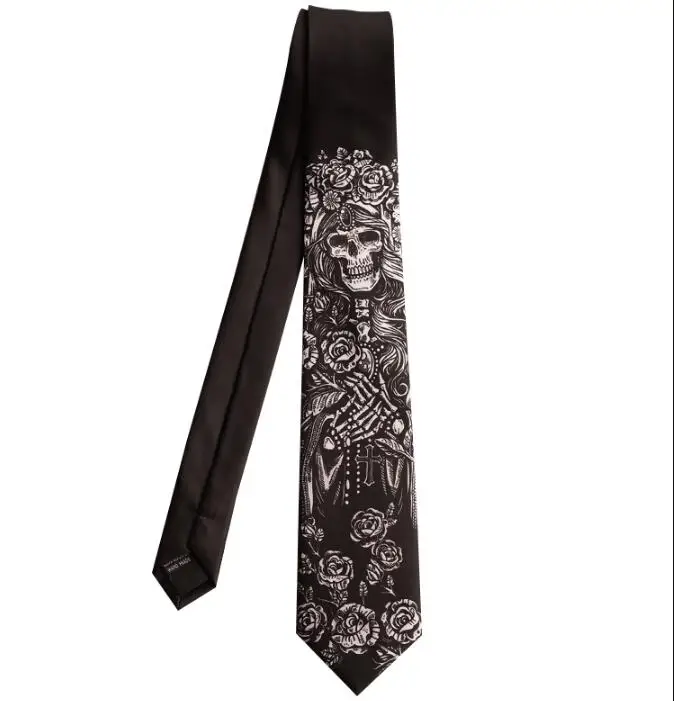 

Gothic Black Necktie Skull Print Tie Men 7cm Vintage Skeleton