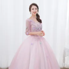 Новые Бальные платья с рукавом три четверти, фатиновое платье с кружевной аппликацией, платье для бала-маскарада, милое 16 платье, Vestidos De 15 Anos