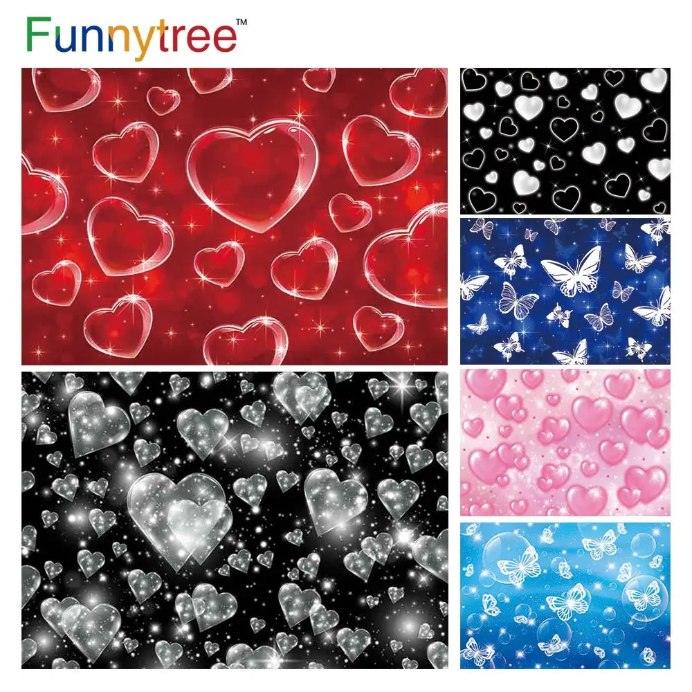 

Funnytree Early 2000s Heart Bokeh Glitter Butterfly Romantic Birthday Party Background Baby Shower Wedding Photozone Backdrop