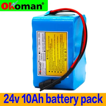 

Okoman High Capacity 24V 10Ah 18650 Battery Pack Lithium Ion Battery 25.2V 10000mAh Bicycle Moped Power Tools Battery with BMS