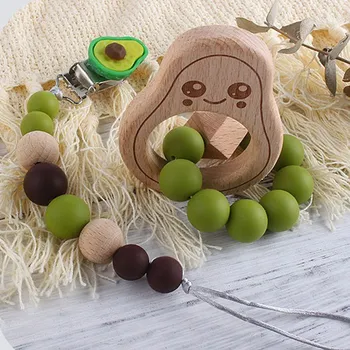 

Baby Pacifier Clip Chain Dummy Holder Wooden Avocado Nipples Children Pacifier Clips Pacifier Teether Teething Toy Holder