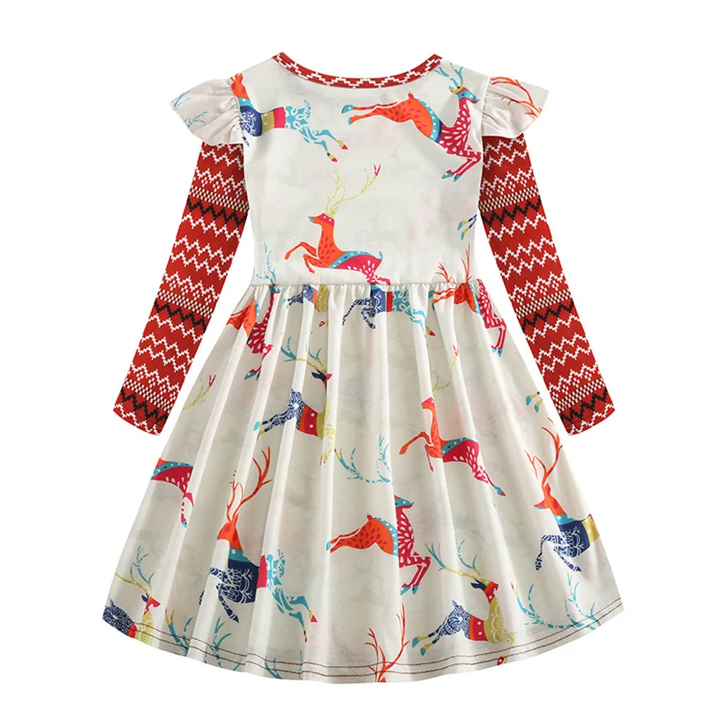 Рождественское платье для маленьких девочек; детская одежда; платья принцессы с рисунком оленя для девочек; зимнее рождественское платье с длинными рукавами; костюмы