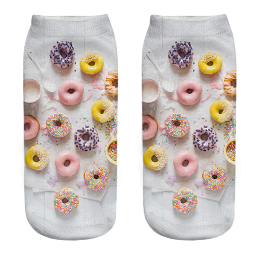 Neue heiße verkaufende lustige 3d gedruckte Macaron Donuts Dessert Unisex frische lila grüne Lebensmittel gemusterte kurze Söckchen Drops hip – Detail 11