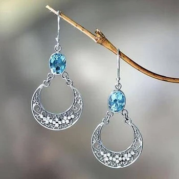 

Vintage Charm Moon Drop Earrings Geometric Pattern Hollow National Style Jewelry For Women Wedding Party Anniversary Gifts