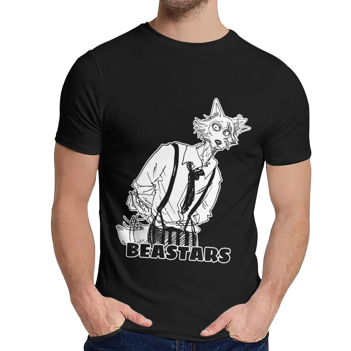 Круглый воротник Beastars аниме треугольник футболка животных Волк пушистый Манга Футболка графический принт для мужчин чистый хлопок Топ тройник - Цвет: Черный