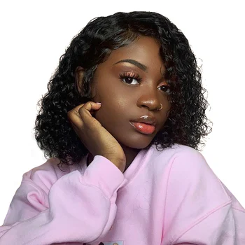 

13x4 Lace Front Short Bob Wigs Pre Plucked Brazilian Remy Curly Real Human Hair Toppers With Baby Hair For Black Women 150%