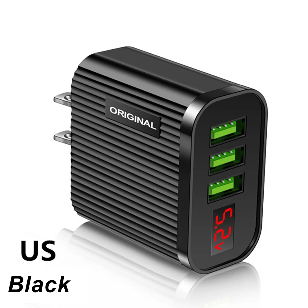 USB Quick Charger EU/US Plug 3 Ports LED Digital Display 5V3A Charge Adapter For iPhone ipad Xiaomi Samsung Phone Fast Charging 65w charger phone Chargers