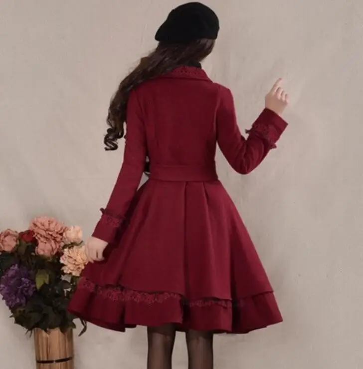 Размера плюс 3XL! винтажное шерстяное пальто с поясом для женщин, новое приталенное зимнее бальное платье с длинным рукавом, юбка, шерстяное пальто