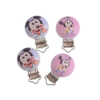 

5PCs Baby Pacifier Clips Lovely Cartoon Pattern White Wood Metal Holders Cute Infant Soother Clasps Funny Accessories