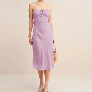 

New Summer Women Sexy Midi Dress sling long dress strap drawstring strap adjustment dresses holiday party