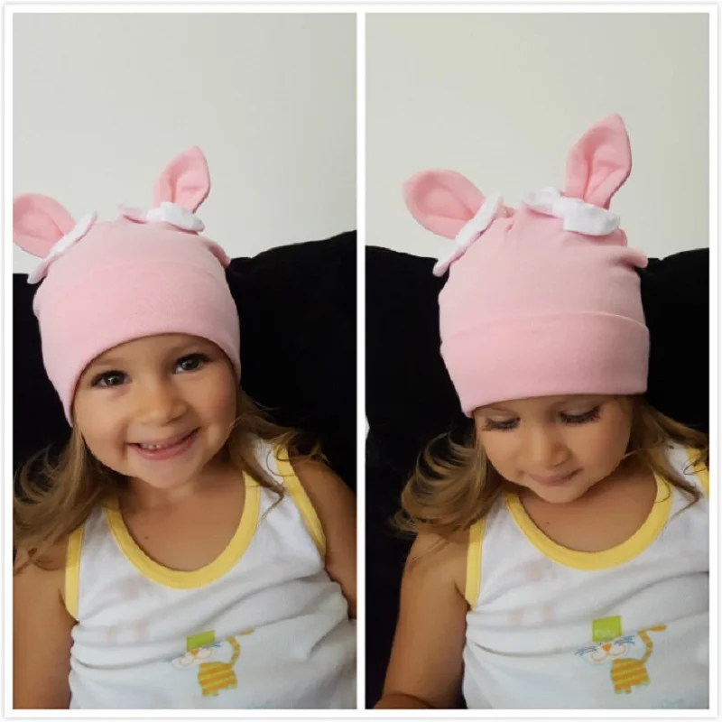 Autumn Winter Toddler Girls Rabbit Ear Bow Knot Cotton Beanie Hat For Kids Baby Hat