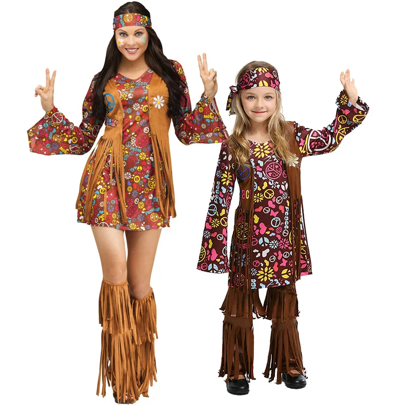 Parent - Child Caveman Savage Aboriginal Cosplay Ancient Jungle Tassels Stud Costume Carnival Halloween Party Fancy Dress | Тематическая