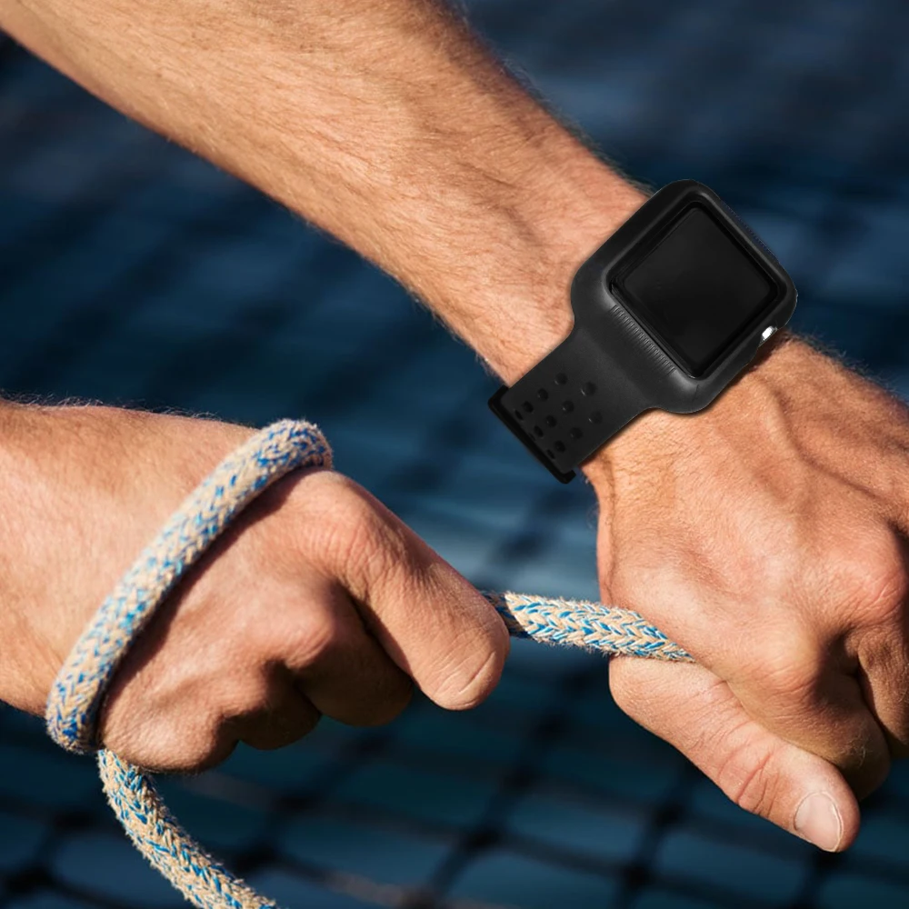 Силиконовый чехол + ремешок для наручных часов Apple Watch, версии 4 5 44 40 мм дышащая сменный Браслет спортивные аксессуары для наручных часов iWatch