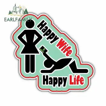 

EARLFAMILY 13cm x 12.5cm Happy Wife Life Husband Sign Funny Car Stickers VAN DIY Fine Decal Vinyl JDM Truck Graphics Accessories