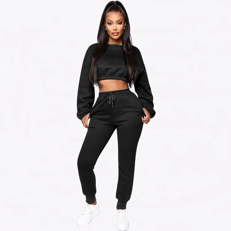 

High Waist Pants Casual Suit Two Piece Womens Hoodies Joggers Tracksuit Set Customizable