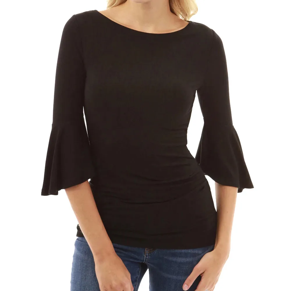 Женский свитер с круглым вырезом и рукавом-колокольчиком пуловер Женские