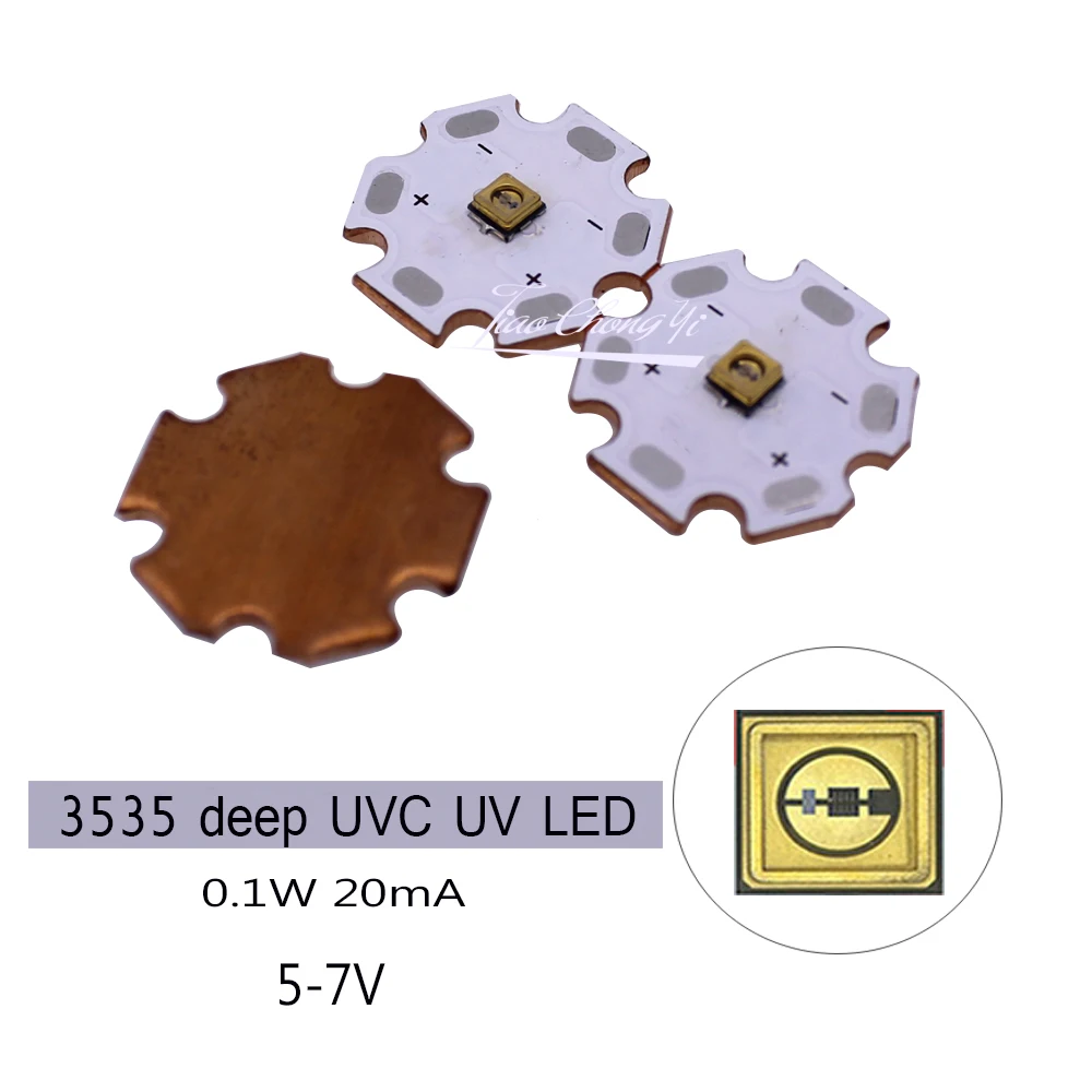 3535 0,1 W UVC УФ светодиодный 280nm 310nm насыщенного фиолетового ультрафиолетовый светильник 5 V-7 v с 20 мм Медь PCB