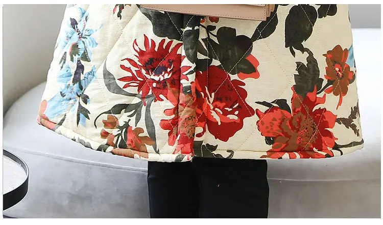 Autumn And Winter Large Size Ethnic-Style Middle-aged Women Dress Cotton Linen Padded plus Velvet Cotton-padded Clothes Mid