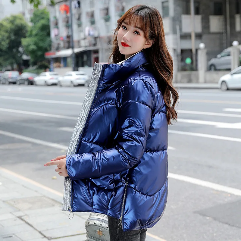 Winter Parkas Harajuku Black Cropped Reflective Short Jackets for Women Clothing Basic Zipped Sleeves Warm Bomber Windbreaker