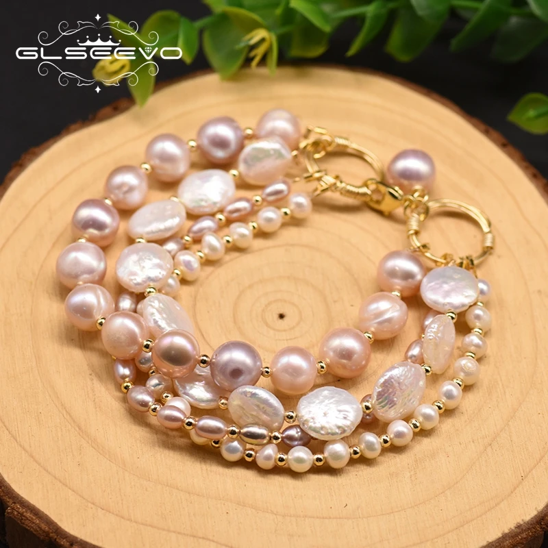 

GLSEEVO Natural Fresh Water Pearl Multilayer Charm Bracelet For Women Party Birthday Original Design Jewellery Accesorios GB0189