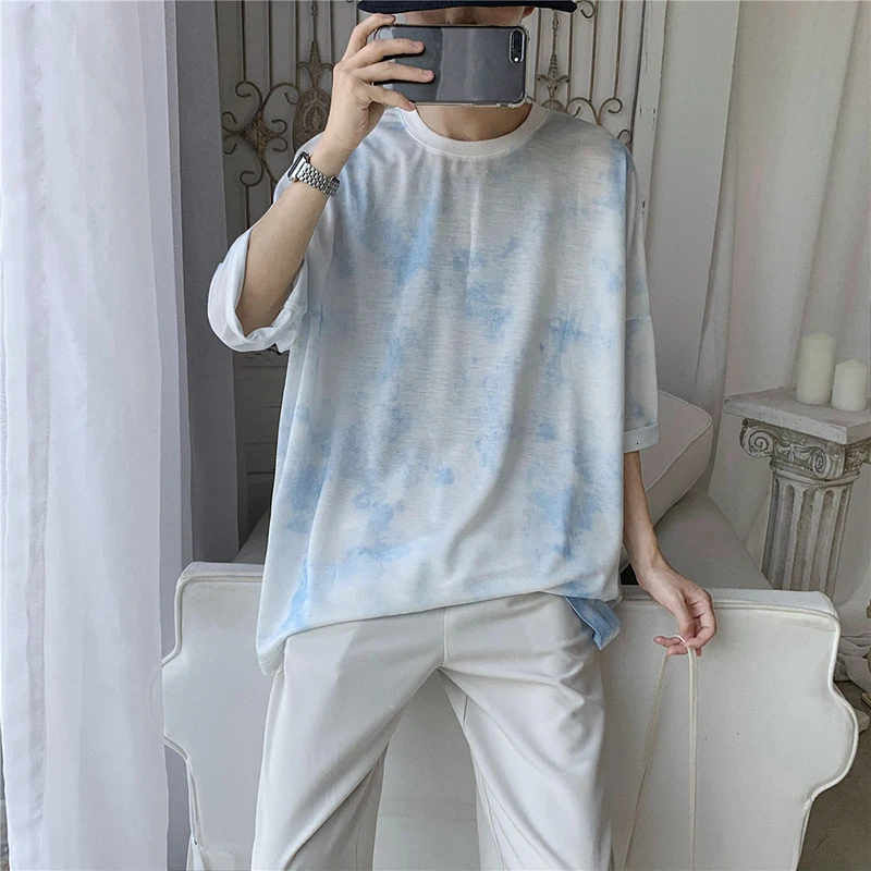 Летняя мужская модная футболка с принтом Tie Dye, повседневная камуфляжная футболка с круглым вырезом, Мужская Уличная свободная футболка в стиле хип-хоп, мужские топы