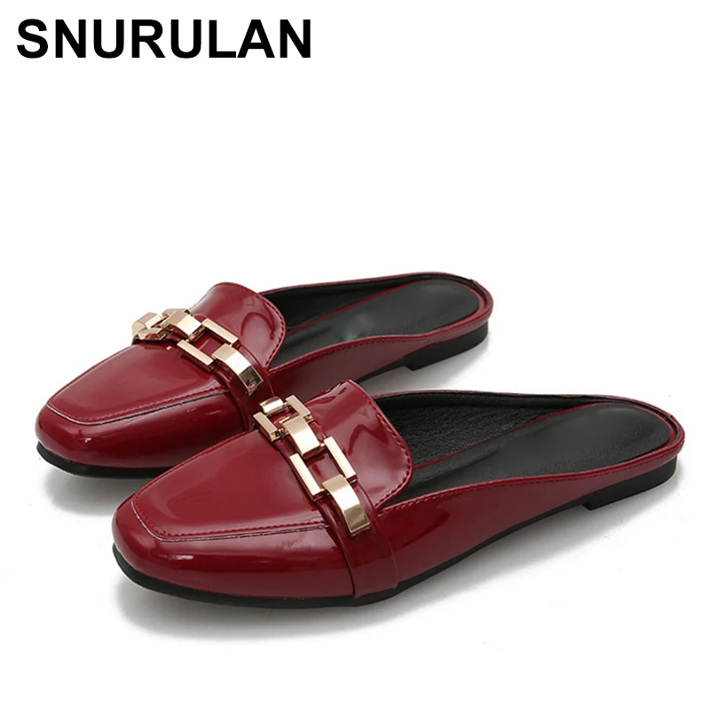 

SNURULAN Women shoes with metal decoration with a square toe Slippers Flat shoes slippers slippers in the form of emoticons