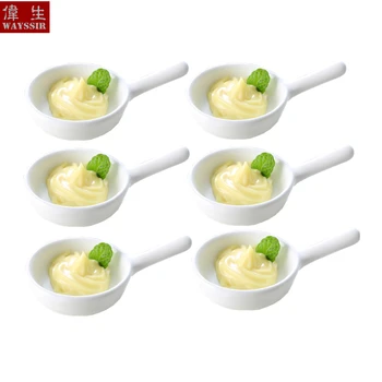 

6pcs Set Pan Shaped Snack Sauce White Porcelain Dish Restaurant Breakfast Buffet Food Cake Ceramics Plater Wasabi Tableware