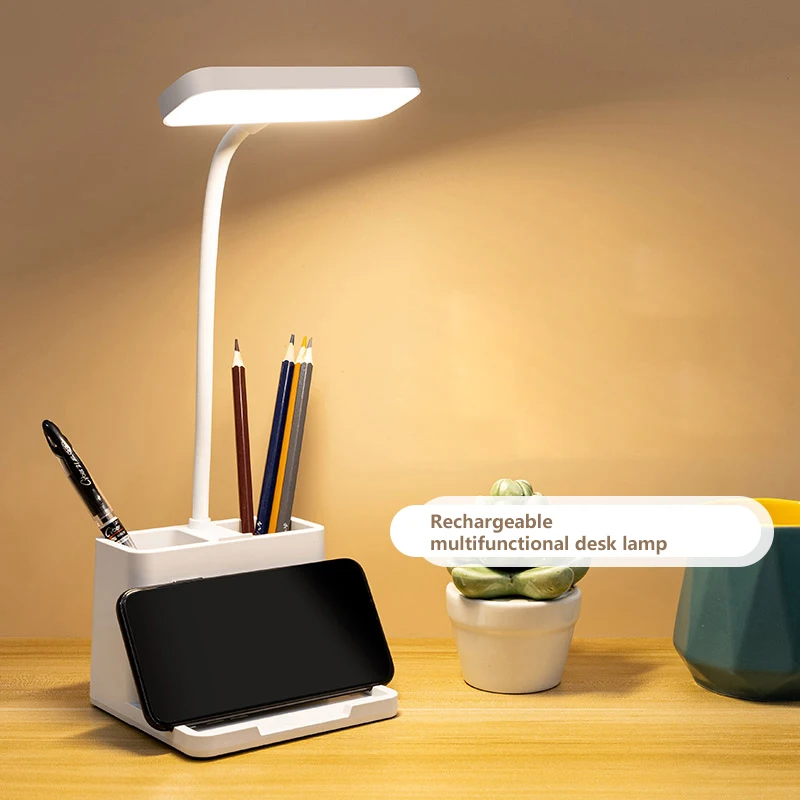 

Rechargeable Led Table Lamp Touch Dimmable Flexible Desk Lamp Eye Protection Reading Light For Kid With Phone Hoder Pen Holder