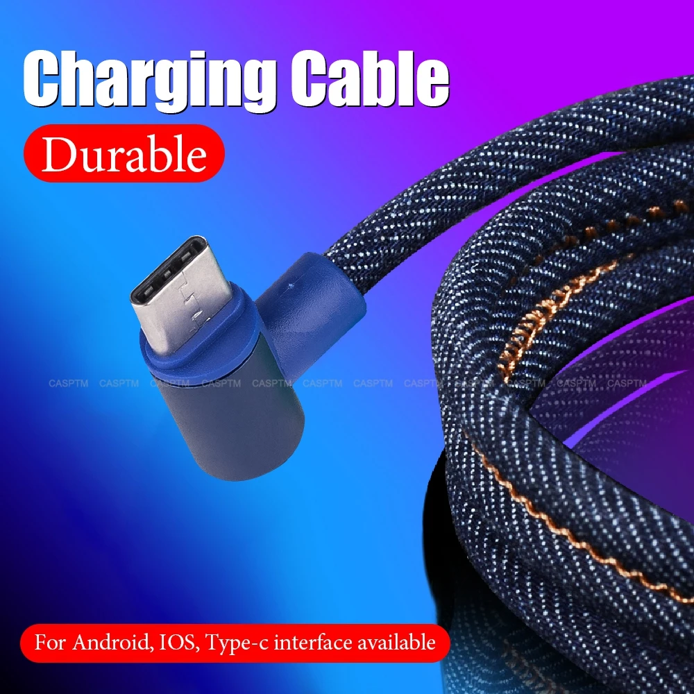 

CASPTM Double Elbow Phone Cables For Android Cowboy Weave Wire Type C Data Transmission USB Cable For iOS 1M 2M Cable Accessorie