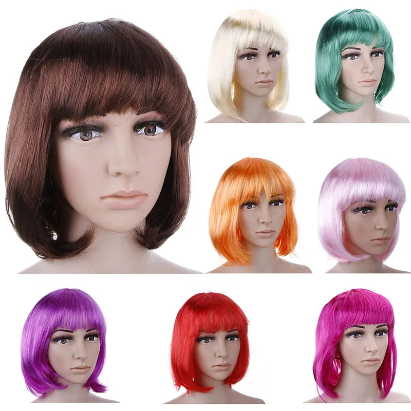 

9 Colors Fashion Women Head Party Wig Cosplay Straight Short Wigs Carnival Makeup Party Club Girls Female Wigs